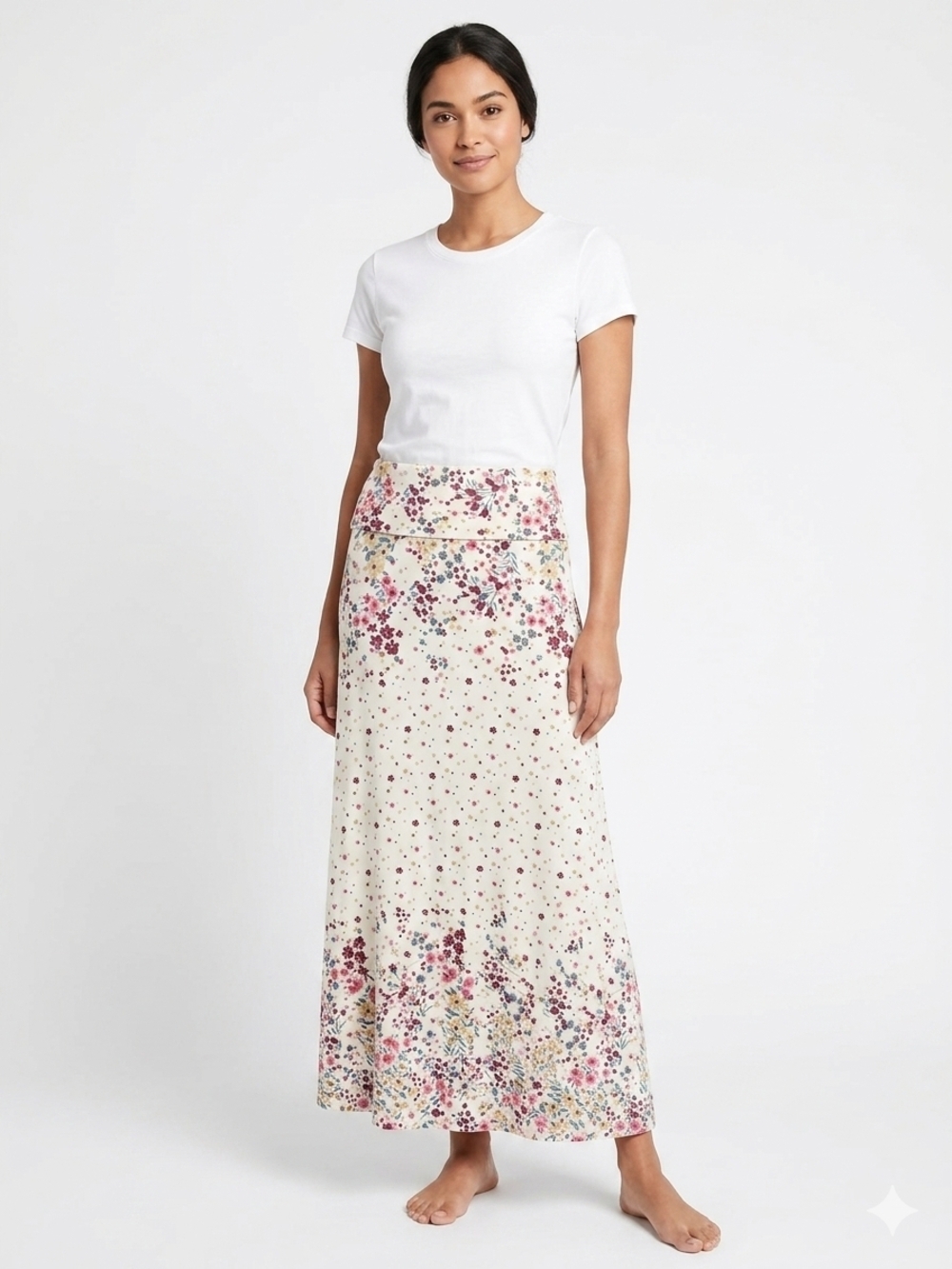 Cream Floral Maxi Skirt